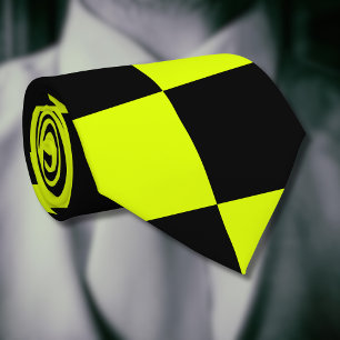 Cravate Jaune Neon Jaune Noir À damiers Checkboard Vintage