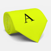 Cravate Jaune Néon Rétro Monogramme Fluorescent Clair (Roulé)