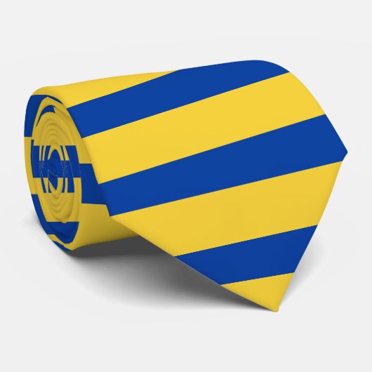 Cravate Jaune-Or et Royal Bleu Horizontalement strié (Roulé)
