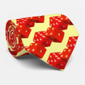 Cravate Jaune pastel avec dés rouges (Roulé)