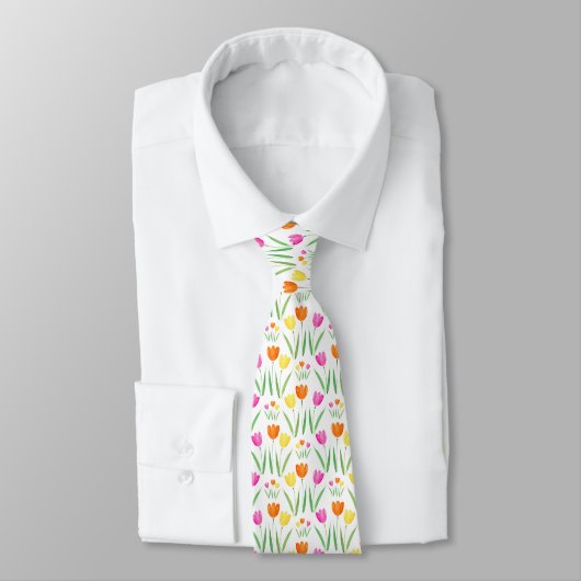Cravate Jaune, rose, orange Tulips Motif (Attaché)