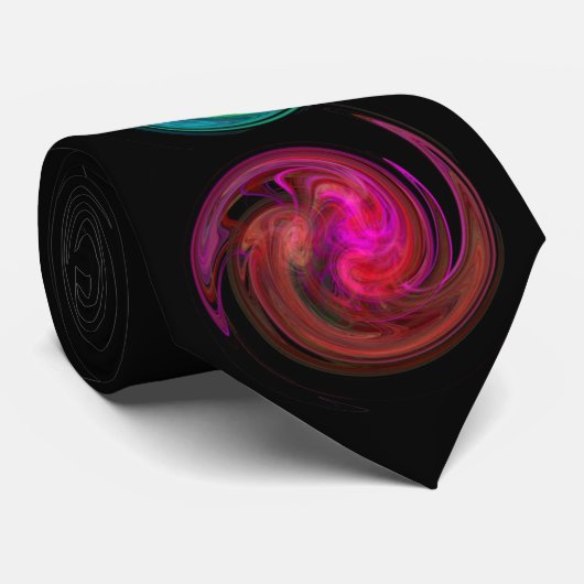 Cravate JAUNE ROUGE BLEU CLAIR VORTEX Fractal Art, Noir (Roulé)