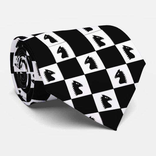 Cravate Jeu d'échecs du chevalier noir (Roulé)