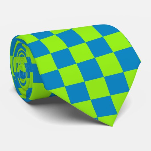 Cravate Jockey soies Checkerboard Vert et Bleu Derby (Roulé)