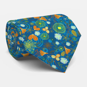 Cravate Joli bleu cachemire fleurs colorées motif