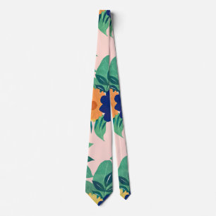 Cravate Joli bleu jaune fleuri et rose feuillage Design