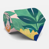 Cravate Joli bleu jaune fleuri et rose feuillage Design (Roulé)