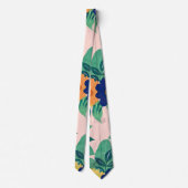 Cravate Joli bleu jaune fleuri et rose feuillage Design (Dos)
