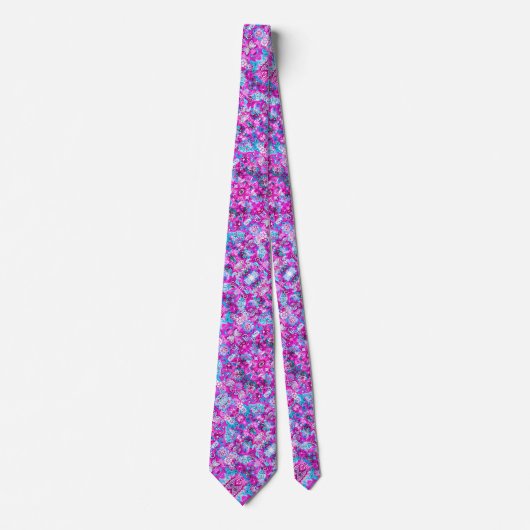 Cravate Joli bleu rose fleurs motif (Devant)