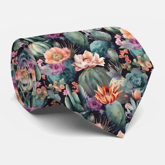 Cravate joli carrelage de fleurs de cactus motif (Roulé)