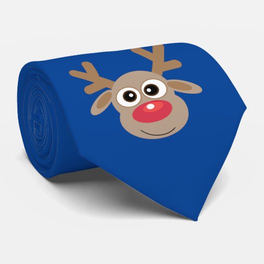 Cravate Joli Cartoon Reindeer Christmas Fun Blue (Roulé)