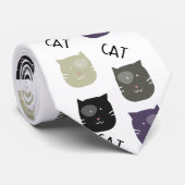 Cravate Joli Chat Noir Violet Gris Noir (Roulé)
