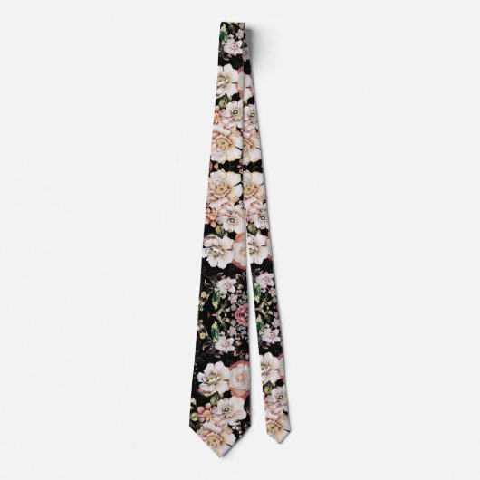 Cravate joli chic girly rose noir floral (Devant)