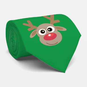 Cravate Joli Dessin de Noël Reindeer Fun Green