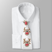 Cravate Joli dessin Reindeer Motif Noël Fun Blanc (Attaché)