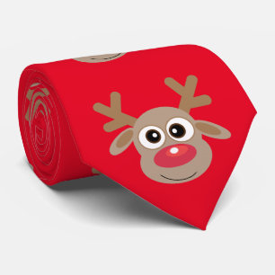 Cravate Joli dessin Reindeer Motif Noël Fun Rouge
