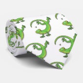 Cravate Joli gecko vert salutations avec dessin animé (Roulé)