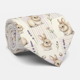 Cravate Joli Lapin Brun Œuf de Pâques Coloré Pastel