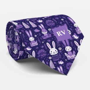 Cravate Joli lapin mauve de Pâques