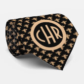 Cravate Joli Monogramme D'Abeille Reine Noir Et Or (Roulé)