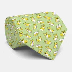 Cravate joli motif de corgis de dessin animé en vert