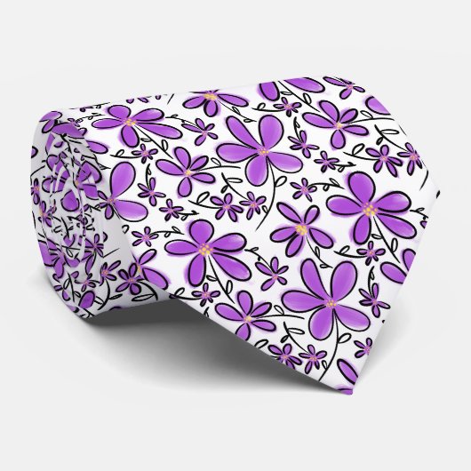 Cravate Joli motif de fleurs violettes (Roulé)