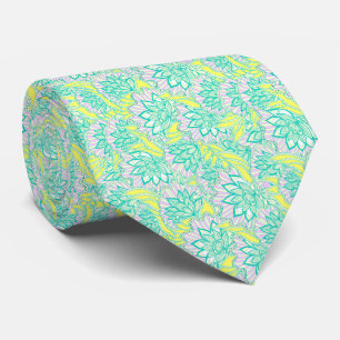 Cravate Joli motif floral vert jaune