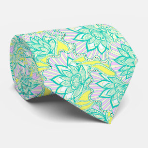Cravate Joli motif floral vert jaune