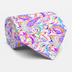 Cravate Joli motif paisley coloré blanc mignon