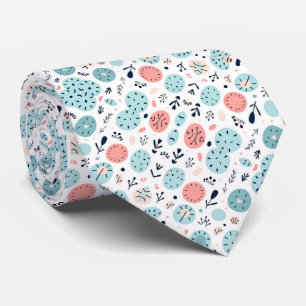 Cravate Joli motif rétro de cœurs et fleurs en bleu et ros