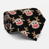Cravate Joli Noël Cartoon Reindeer Motif Fun Black (Roulé)