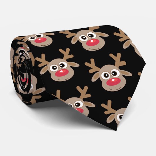 Cravate Joli Noël Cartoon Reindeer Motif Fun Black (Roulé)