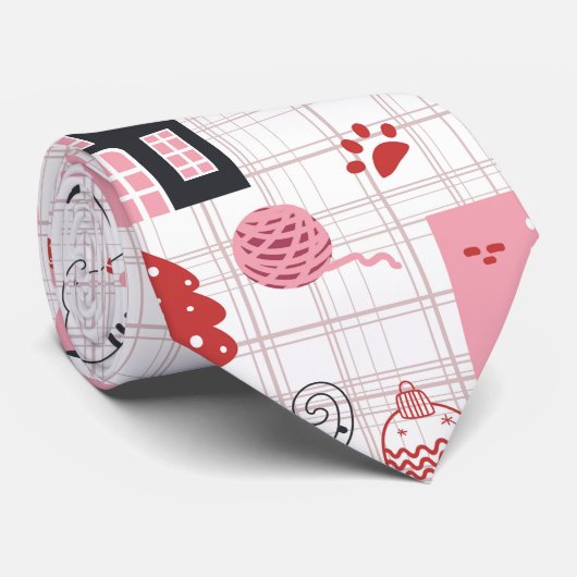 Cravate Joli Noël Kitty Chat Motif (Roulé)