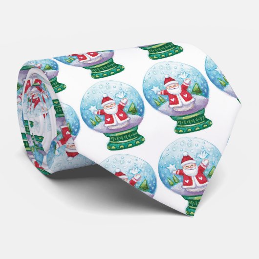 Cravate Joli Noël Snowglobe Père Noël, Étoile, Oiseau (Roulé)