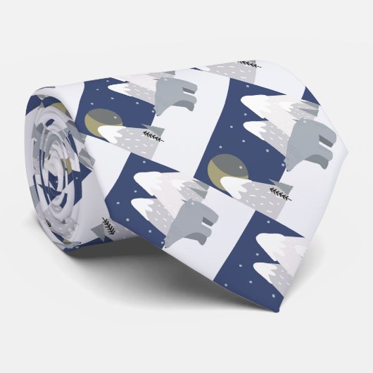 Cravate Joli Ours polaire Noël Hiver Snowy Scène (Roulé)