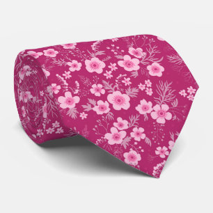 Cravate Joli petit floral rose avec fond magenta