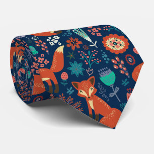 Cravate Joli Renard Rouge Et Fleurs Motif