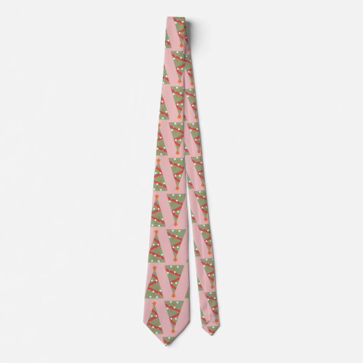 Cravate Joli sapin de Noël Motif rose vert rouge (Devant)