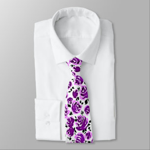 Cravate Joli violet blanc rose motif