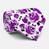 Cravate Joli violet blanc rose motif (Roulé)