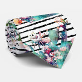 Cravate Jolie aquarelle Cactus Floral Black Stripes (Roulé)
