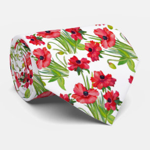Cravate Jolie couleur rouge Motif sur blanc