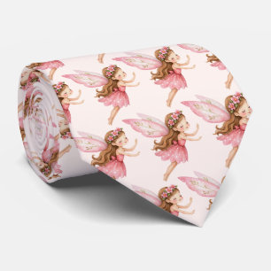 Cravate Jolie Fille Fée dans une Robe Rose Motif Fantaisis