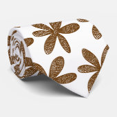 Cravate Jolie Fleur - Noyer sur Blanc (Roulé)