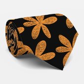 Cravate Jolie Fleur - Orange Clair sur Noir (Roulé)