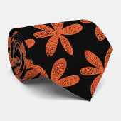Cravate Jolie Fleur - Orange d'automne sur Noir (Roulé)