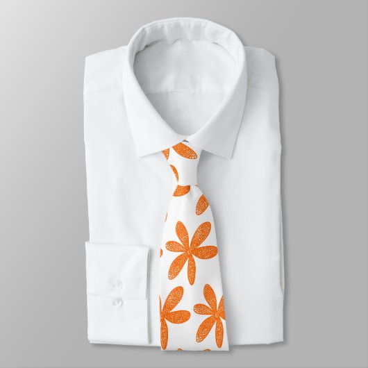 Cravate Jolie fleur - Orange sur blanc (Attaché)