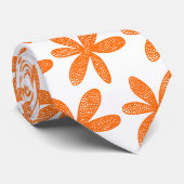 Cravate Jolie fleur - Orange sur blanc (Roulé)