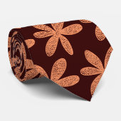 Cravate Jolie fleur - Pêche sur Brown foncé (Roulé)