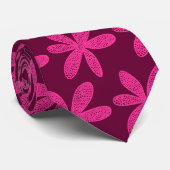 Cravate Jolie fleur - Rose chaud sur Crimson (Roulé)